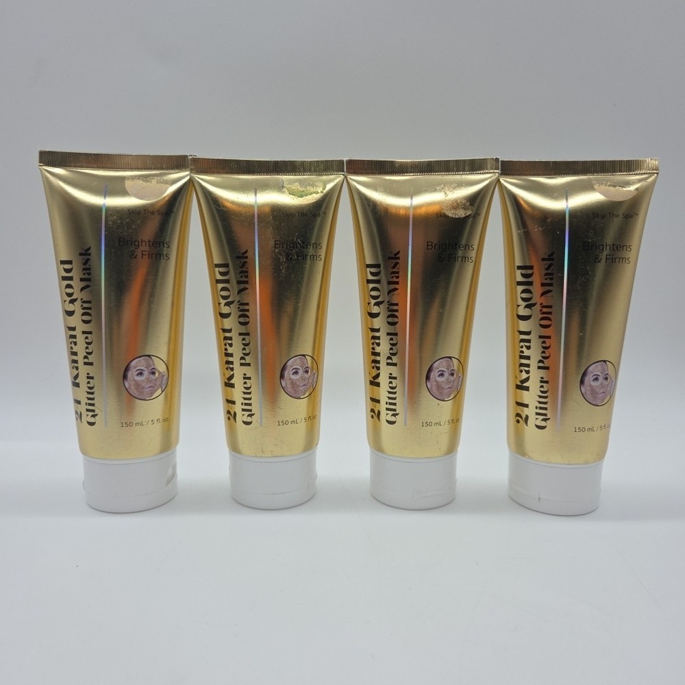 Lot Of 4 SKIP THE SPA 24k Gold Glitter Peel Off Mask Brightens & Firms Skincare - Picture 1 of 16